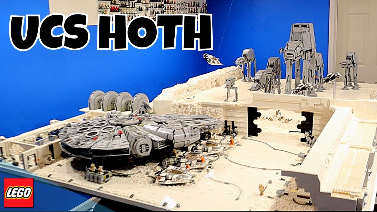 Custom LEGO Battle of Hoth MOC with snow effects and Rebel speeders.